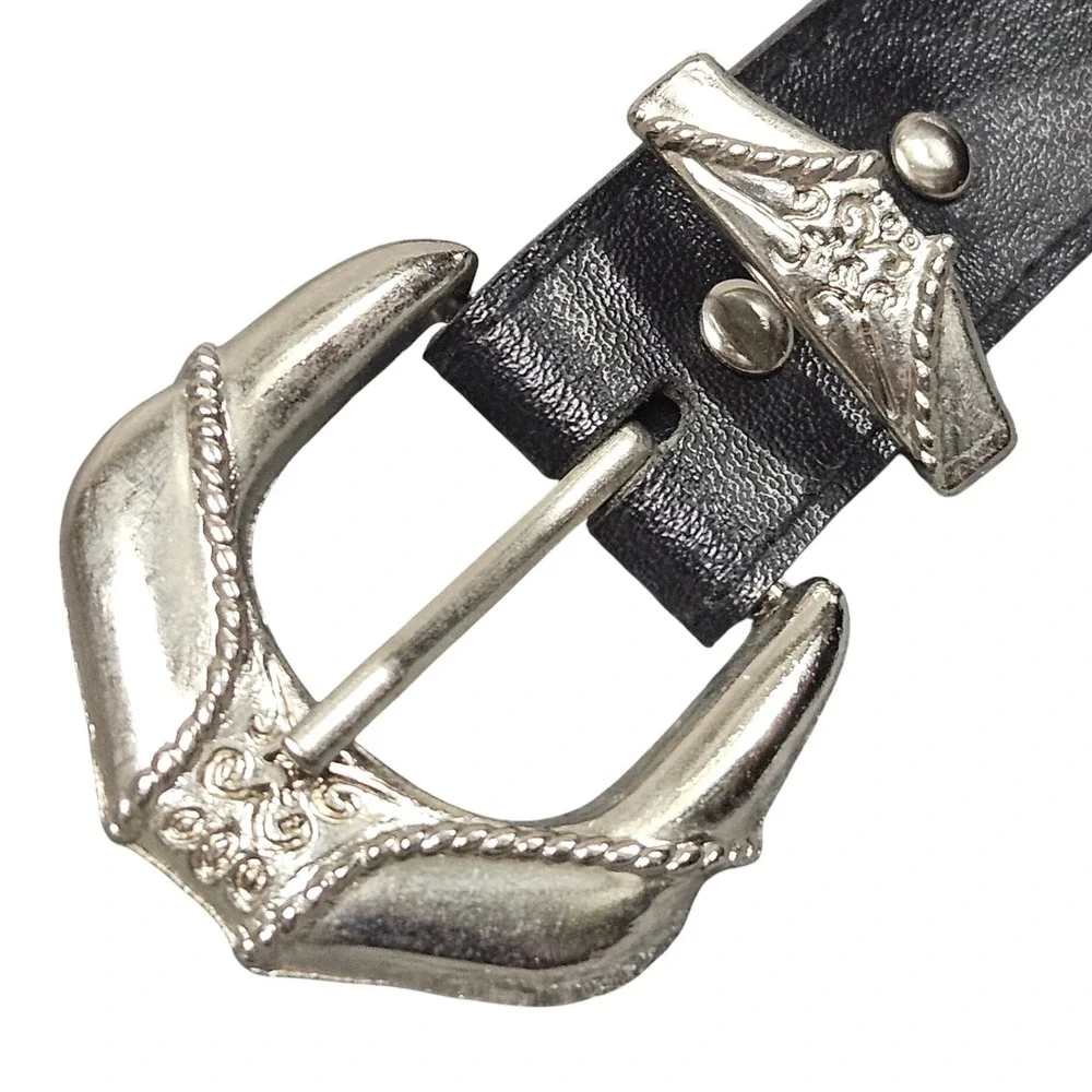 Western Buckle Belt Black‎ Faux Leather Size 13 / 14 (fits 31-35) Cowgirl Y2K